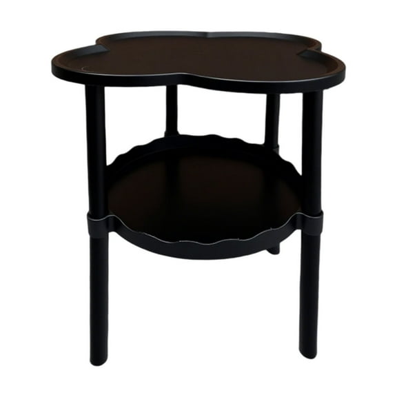 Samll Plastic Flower Coffee Table, Double Layer Table with Storage, Easy To Assemble for Small Spaces Bedroom Office Living Room,15X19.3In (Black)