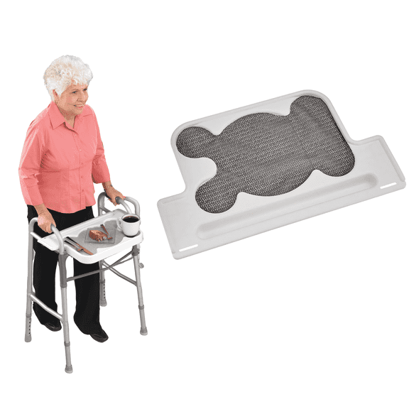 Sammons Preston Walker Tray, Clip-On Medical Tray for Standard Walkers, Lightweight Plastic with Raised Edges, Stable Dining or Utility Surface for Elderly, Disabled, or Rehab Use