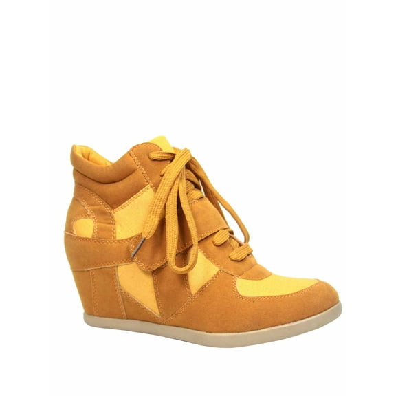 Sammy-06 Women's Lace Up High Top Ankle Hidden Wedge Heels Sneaker Boots