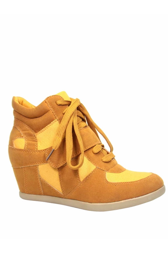 Sammy-06 Women's Lace Up High Top Ankle Hidden Wedge Heels Sneaker Boots