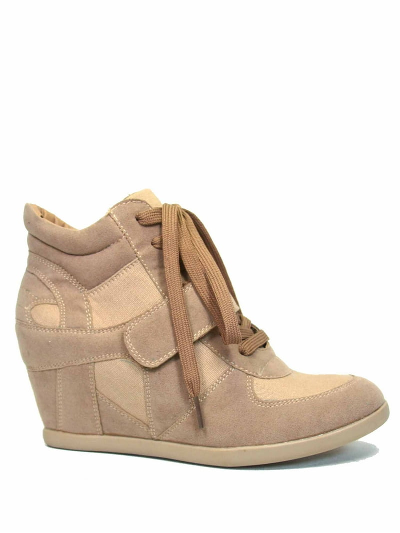 Sammy-06 Women's High Top Ankle Lace Up Hidden Wedge Heel Sneaker