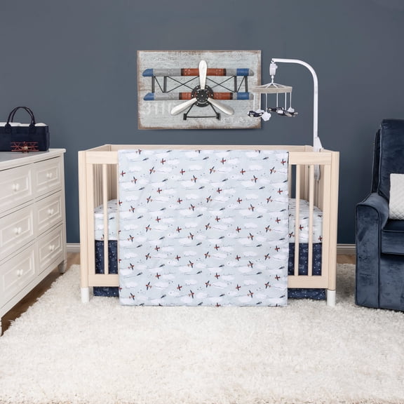 Sammy & Lou Air Traveler 3-Piece Baby Nursery Crib Bedding Set, Includes Quilt, Fitted Crib Sheet, and Crib Skirt