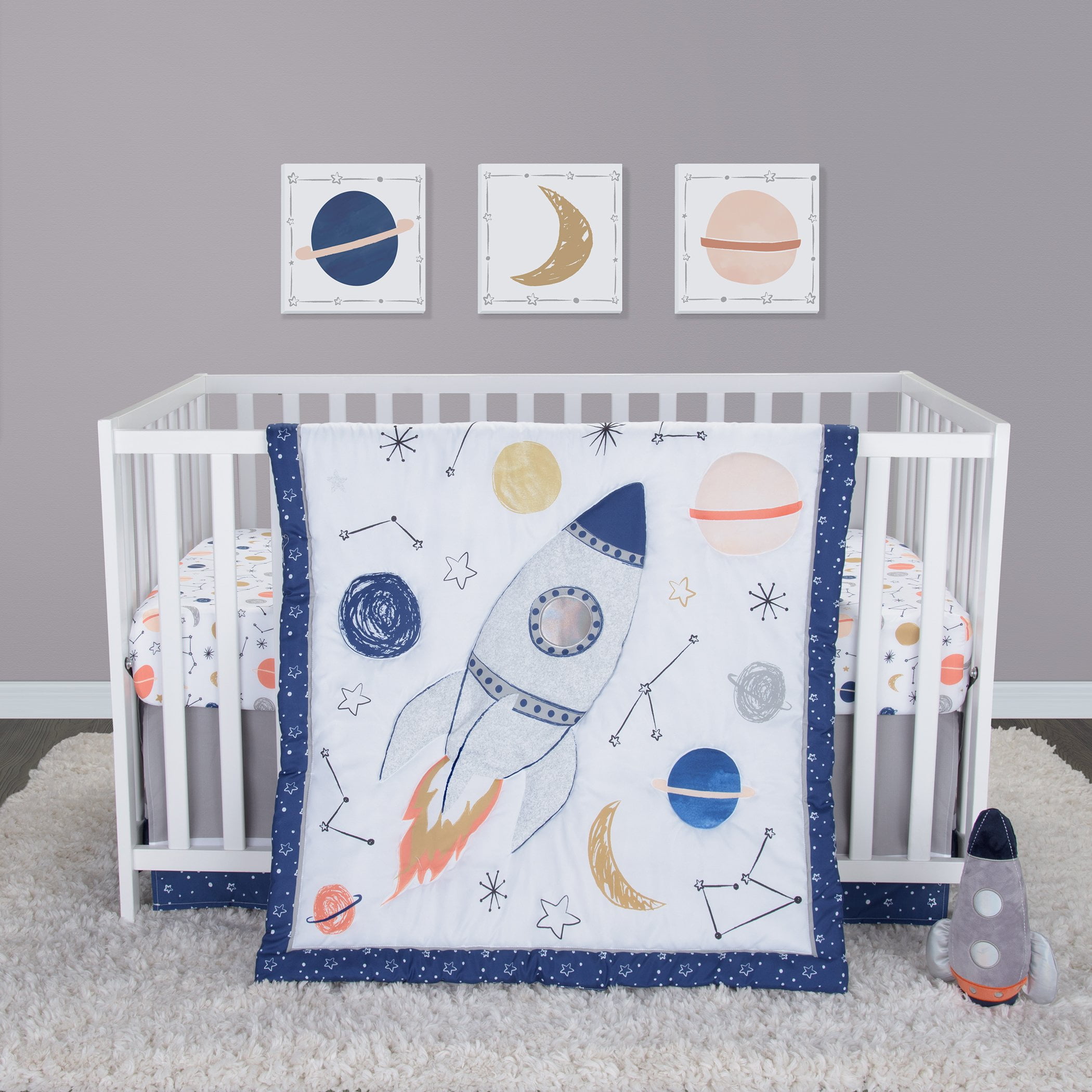 Sammy Lou Cosmic Rocket 4 Piece Crib Bedding Set Infant Multi