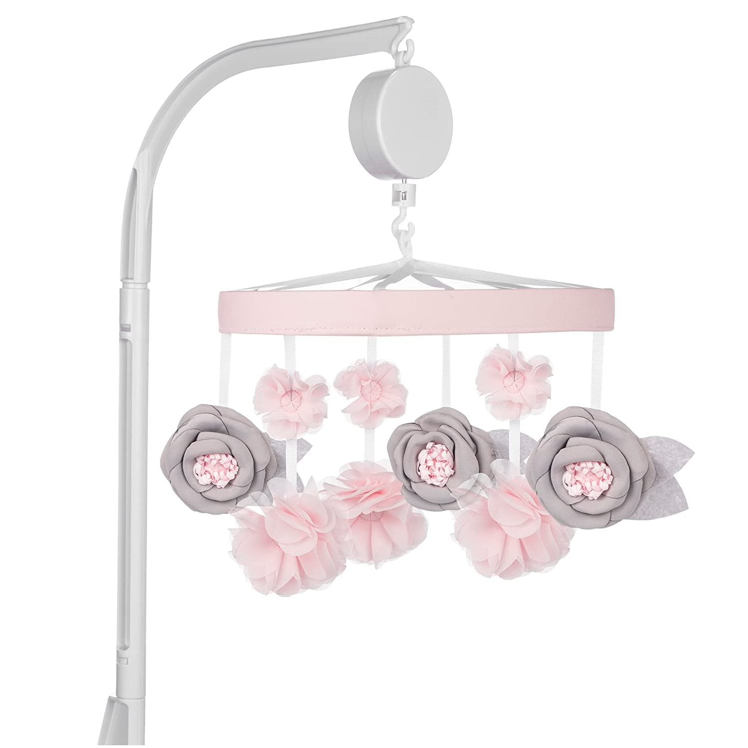 Seashell Pink and Opal Gray Floral Musical Crib Mobile