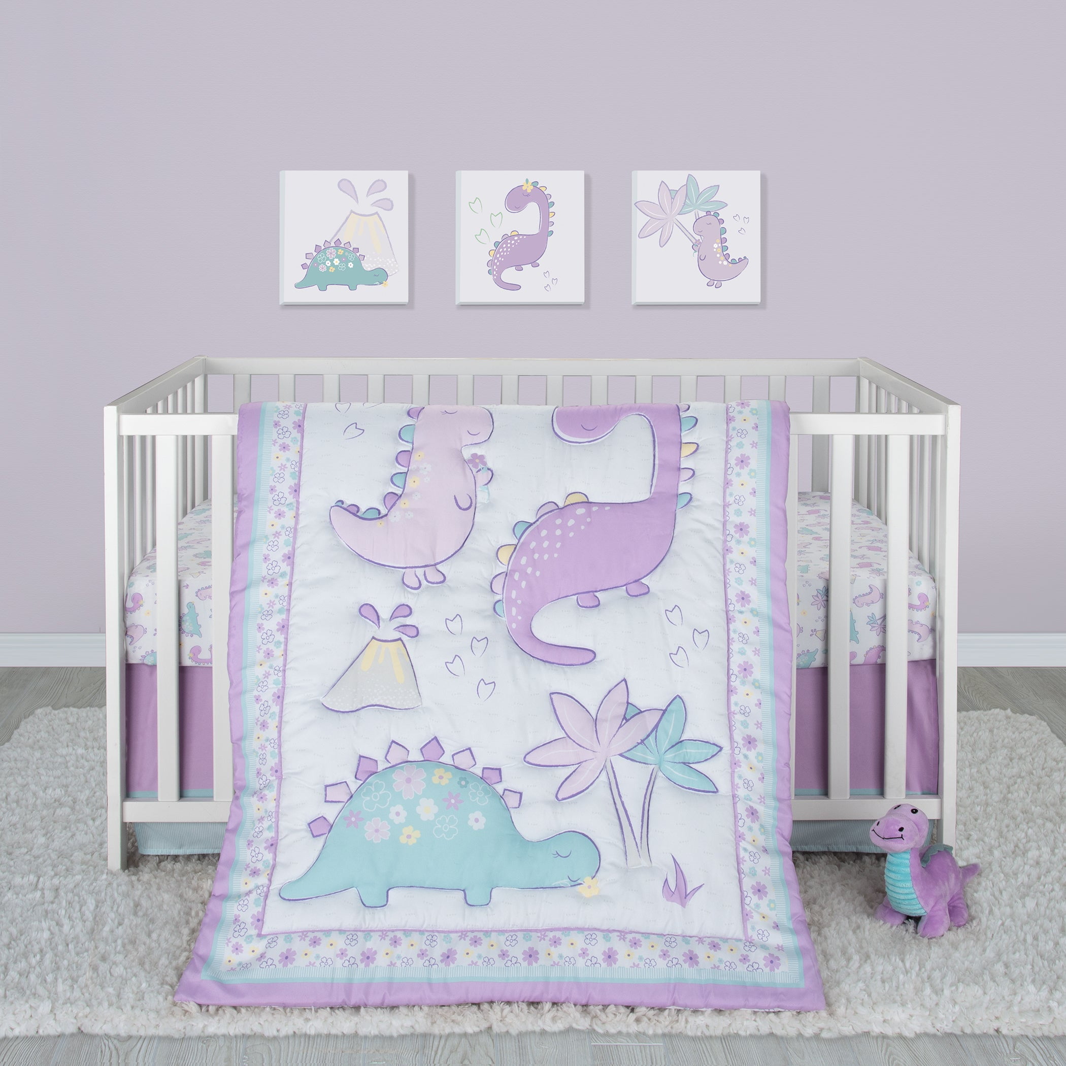 Sammy & Lou Tiny Dino's 4 Piece Crib Bedding Set. Features Tiny