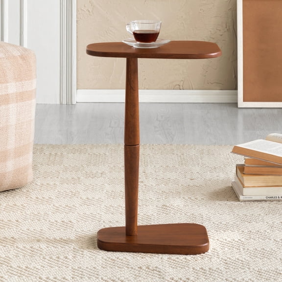 MH London Sammy Solid Mango Wood C-Shape End Table, Sofa Side Table, Drink Table, 15 x 12 x 22 in, Walnut