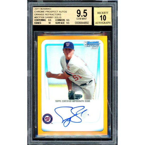 Sammy Solis Rookie 2011 Bowman Chrome Prospects Orange (8/25) #Bcp106 BGS 9.5