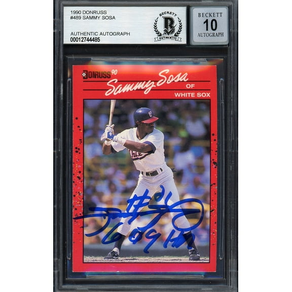 Sammy Sosa Autographed 1990 Donruss Rookie Card #489 Chicago White Sox Auto Grade Gem Mint 10 "609 HR" Beckett BAS 192891