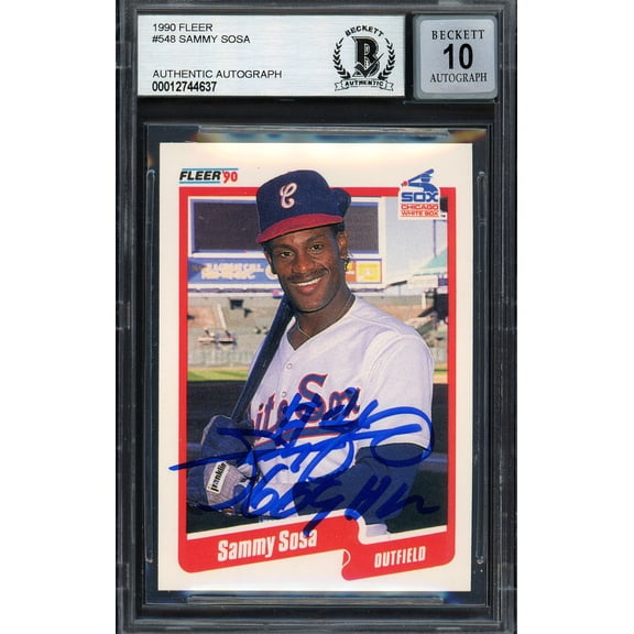 Sammy Sosa Autographed 1990 Fleer Rookie Card #548 Chicago White Sox Auto Grade Gem Mint 10 "609 HR" Beckett BAS 192895