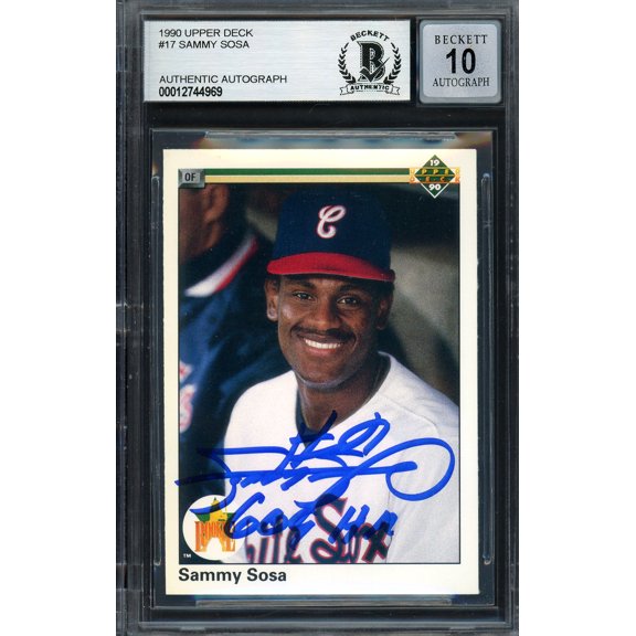 Sammy Sosa Autographed 1990 Upper Deck Rookie Card #17 Chicago White Sox Auto Grade Gem Mint 10 "609 HR" Beckett BAS 192906
