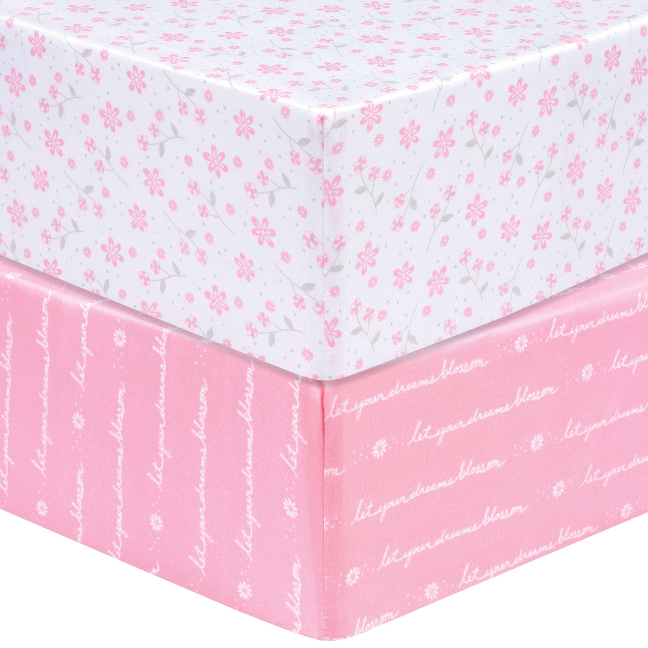 Floral Pink and White Microfiber Toddler Crib Sheet Set