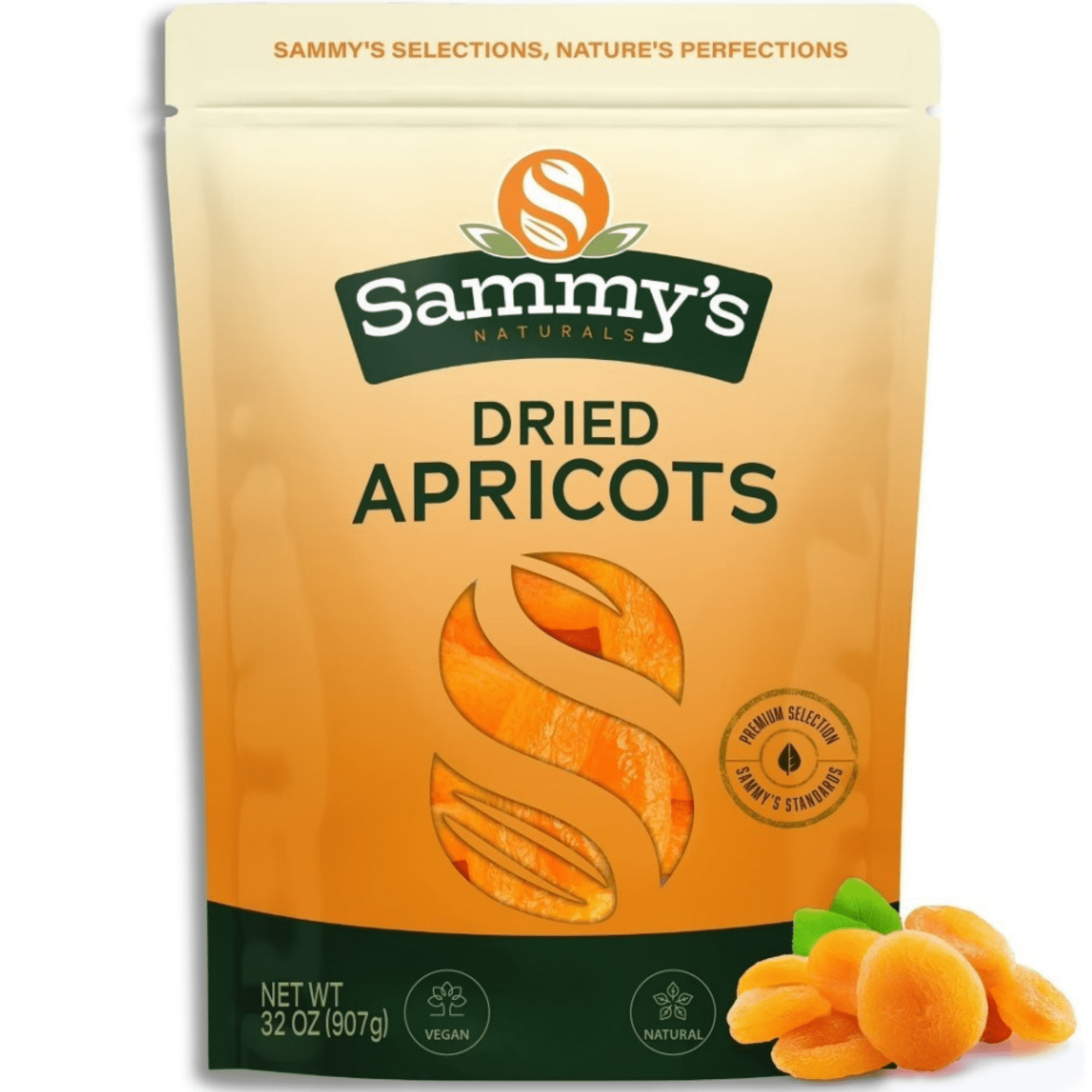 Sammys Naturals Turkish Sun-Dried Apricots, Pitted, No Sugar Added, Gluten-Free Vegan Kosher, Bulk Bag (32oz - 2 lb)