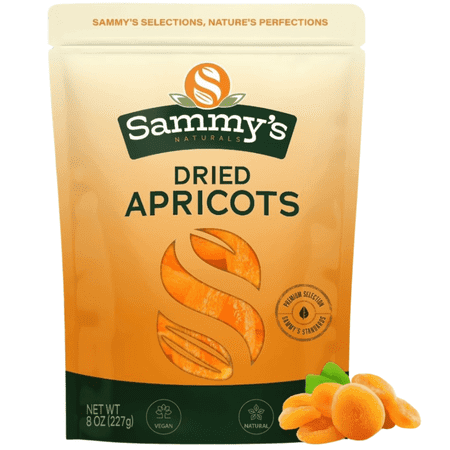 Sammys Naturals Turkish Sun-Dried Apricots, Pitted, No Sugar Added, Gluten-Free Vegan Kosher Snack Bag (8oz - 0.5 lb)