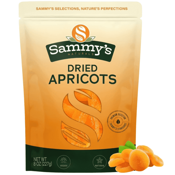 Sammys Naturals Turkish Sun-Dried Apricots, Pitted, No Sugar Added, Gluten-Free Vegan Kosher Snack Bag (8oz - 0.5 lb)