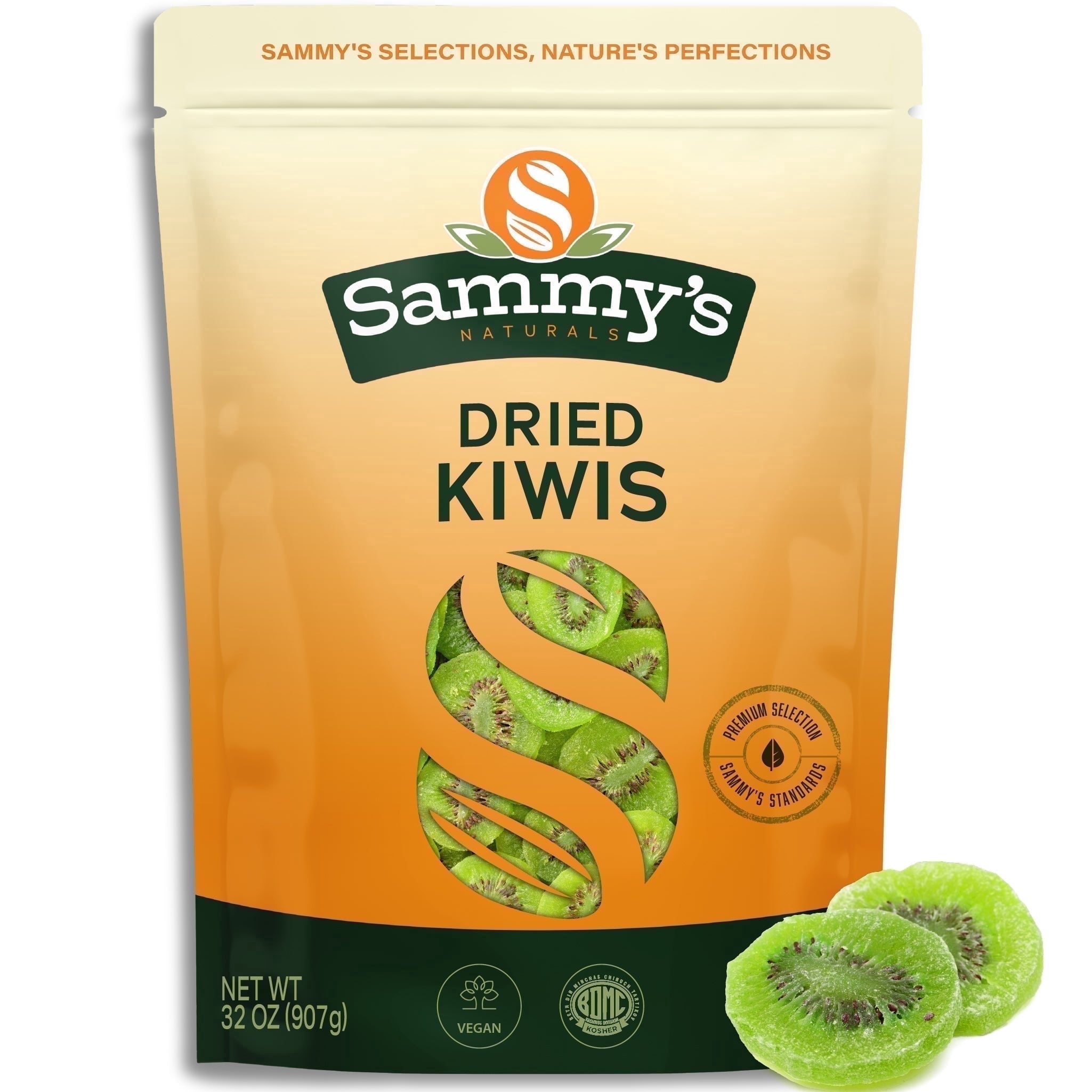 Sammys Naturals Dried Kiwi Slices, Sweetened & Chewy Dehydrated Kiwi Fruit Snack, Kosher (32oz - 2 lbs)
