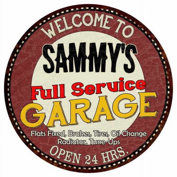 Sammy's Full Service Garage 12" Round Metal Sign Man Cave Décor 200120037225