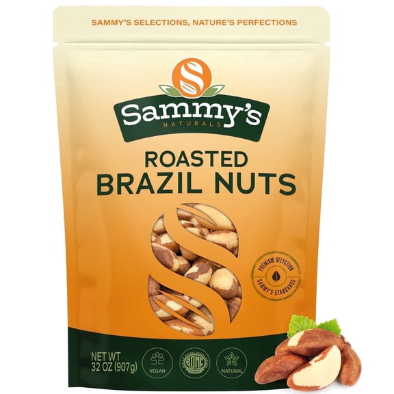 Sammys Naturals Roasted Unsalted Brazil Nuts, Non-GMO, No Salt Added, Selenium Snack (32oz - Bulk Bag)