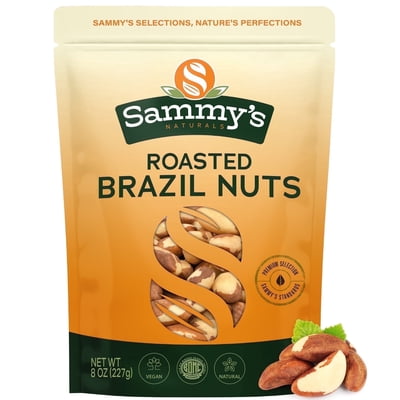 Sammys Naturals Roasted Unsalted Brazil Nuts  Keto, Vegan, Kosher, Non-GMO, Rich in Selenium (8oz - Snack Size)