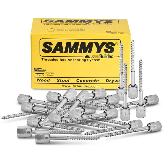 Sammys 8013925-25 Vertical Rod Anchor Super Screw with 1/2 in. Threaded Rod Fitting, 1/4 x 2'' Screw, for Wood (Pkg.=25) , Zinc
