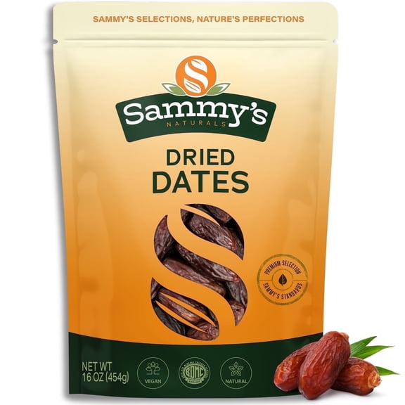 Sammys Naturals Deglet Noor Dates, Pitted, No Sugar Added (16oz - 1 lb) Non-GMO, Vegan