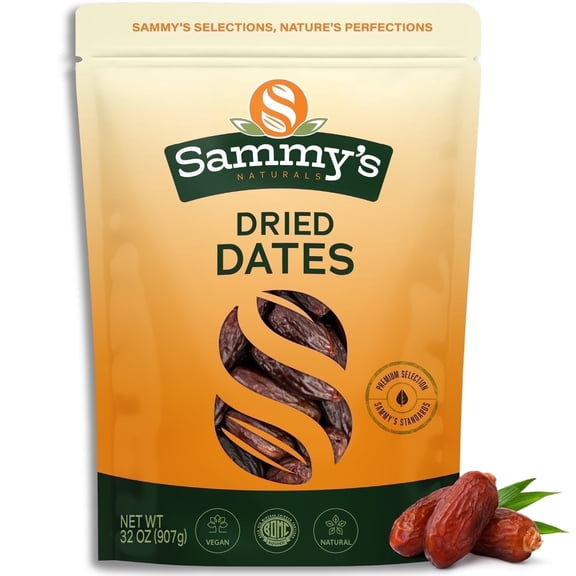 Sammys Naturals Deglet Noor Dates, Pitted, No Sugar Added (32oz - 2 lbs) Non-GMO, Vegan