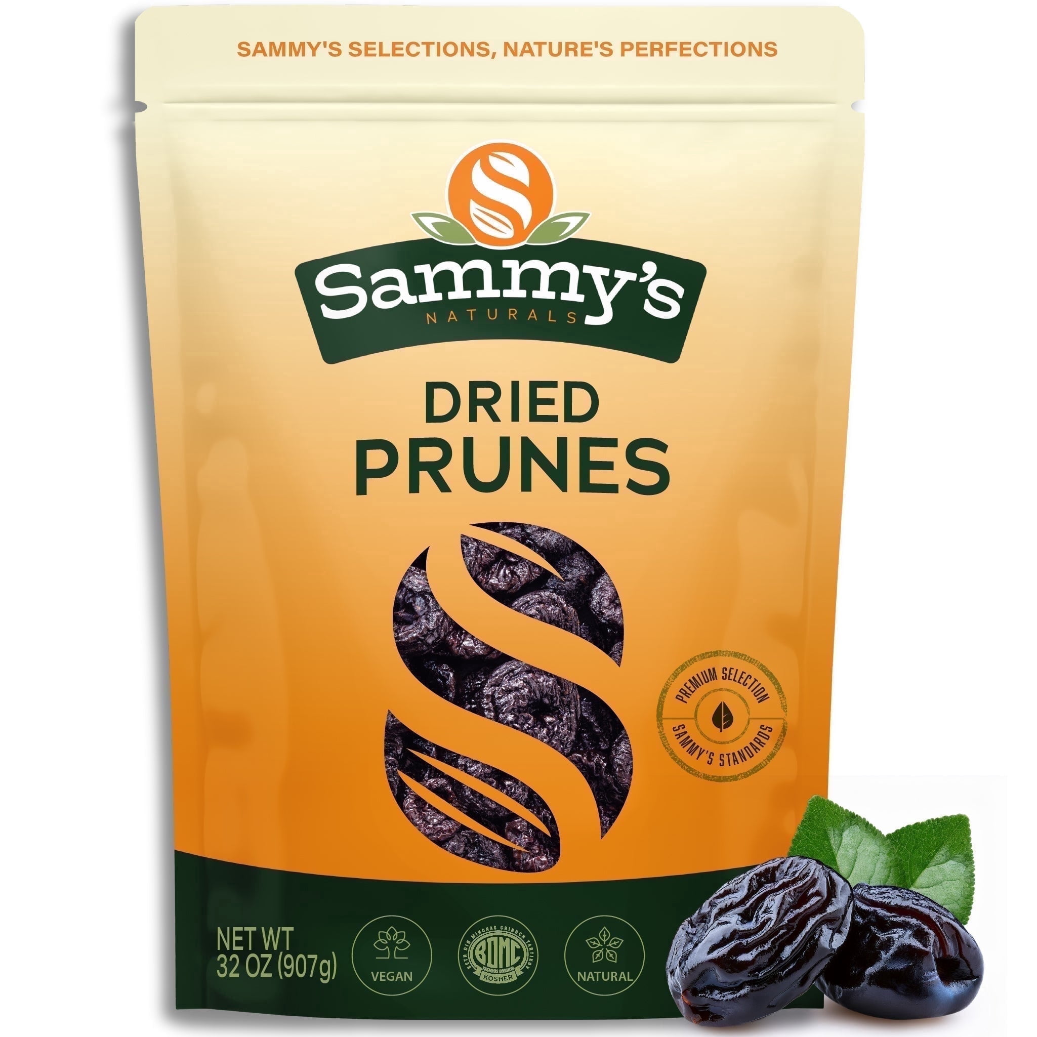 Sammys Naturals Pitted Dried Prunes (Dried Plums), No Sugar Added, Non-GMO Kosher (32oz - 2 lbs)