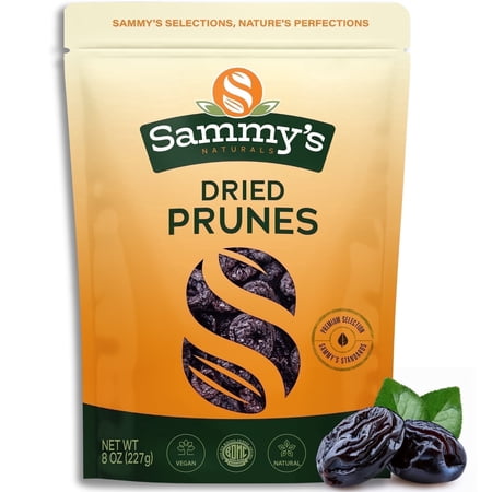 Sammys Naturals Dried Prunes Pitted, No Sugar Added (8oz) Non-GMO, Kosher