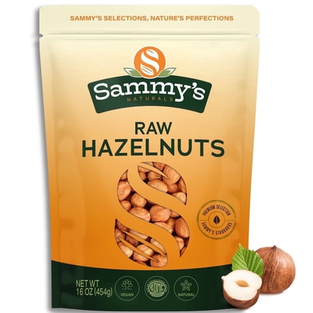 Sammys Naturals Raw Hazelnuts With Skin, Whole Filberts (16oz - 1 lb) Non-GMO, Kosher