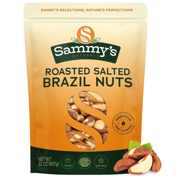 Sammys Roasted Salted Brazil Nuts, Kosher & Non-GMO — Whole, Crunchy, Resealable Bag, 32 oz (2 lb)