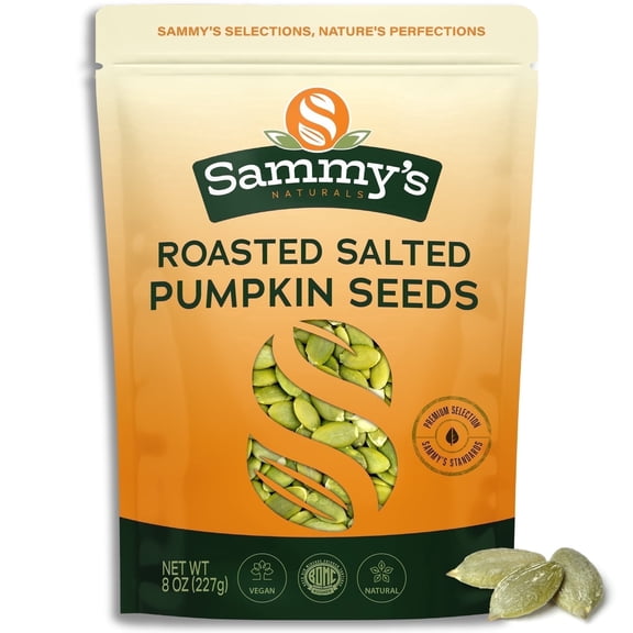 Sammys Naturals Roasted Pumpkin Seeds, Salted Pepitas, Crunchy (8oz - 0.5 lb)