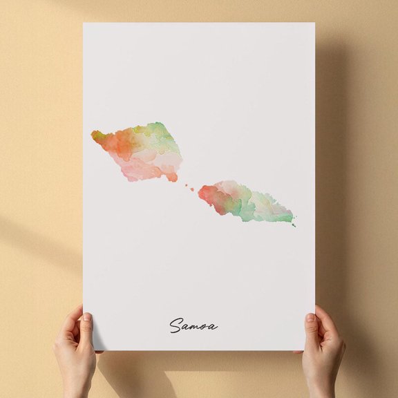 Samoa Map Canvas Wall Art 8x12 inch – Samoa Map Minimalist Wall Decor Canvas – Abstract Watercolor Art Print