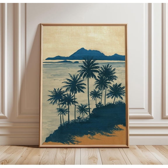 Samoa Palm Coast Island Silhouette Ocean View Art Tropical Landscape Print, Unframed Paper Print