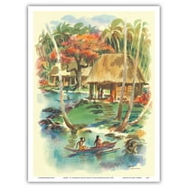 Samoa - S.S. Matsonia - Vintage Ocean Liner Travel Poster by Louis Macouillard c.1957 - Master Art Print (Unframed) 9in x 12in