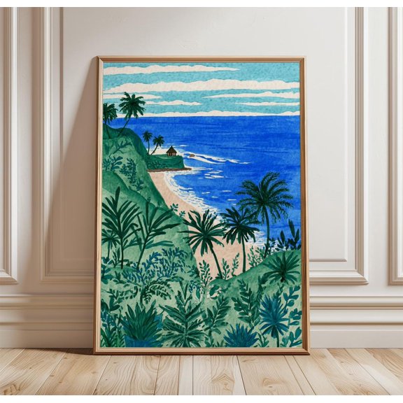Samoa Tropical Coast Palm Beach Ocean View Art Island Landscape Print, Unframed Paper Print