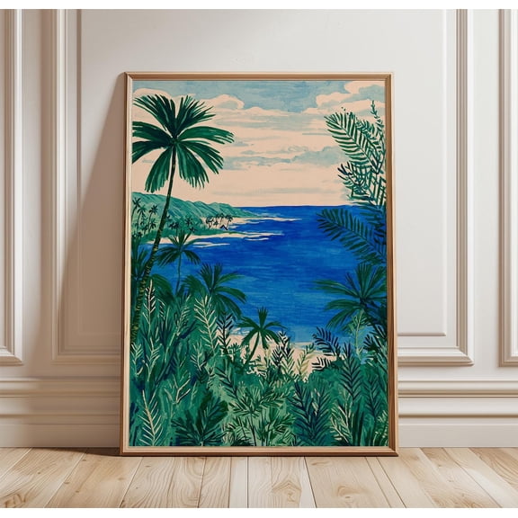 Samoa Tropical Coast Palm Beach Ocean View Art Island Landscape Print, Unframed Paper Print