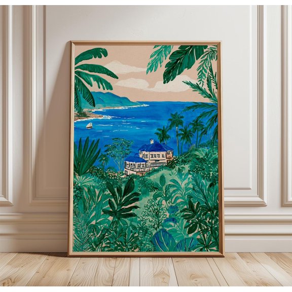 Samoa Tropical Coast Palm Beach Ocean View Art Island Landscape Print, Unframed Paper Print