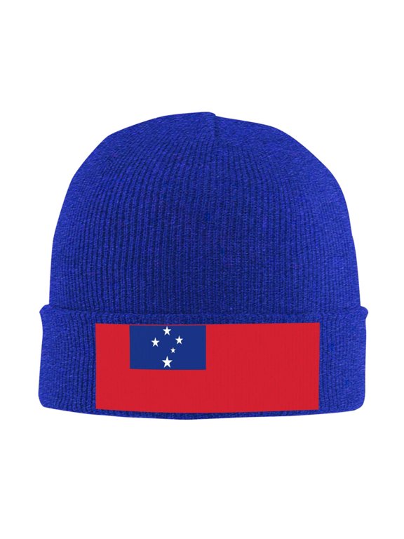 Samoan Flag Beanie Hat Knit Hat Skull Cap for Men Women Winter Hat Blue