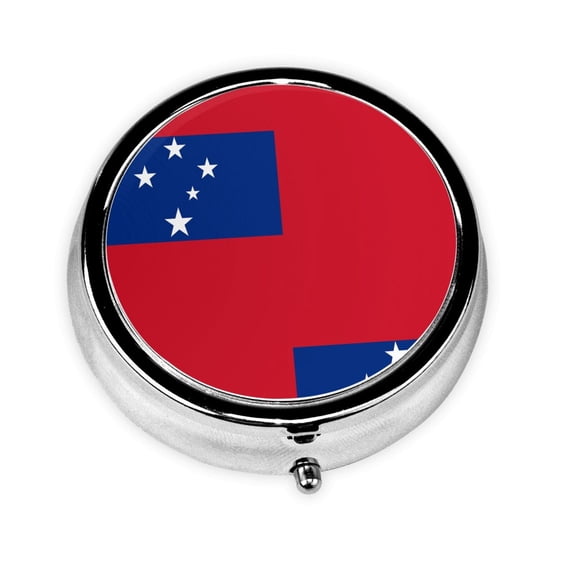 Samoan Flag Round Portable Pill Box Organizer Vitamin Containers Perfect For Traveling