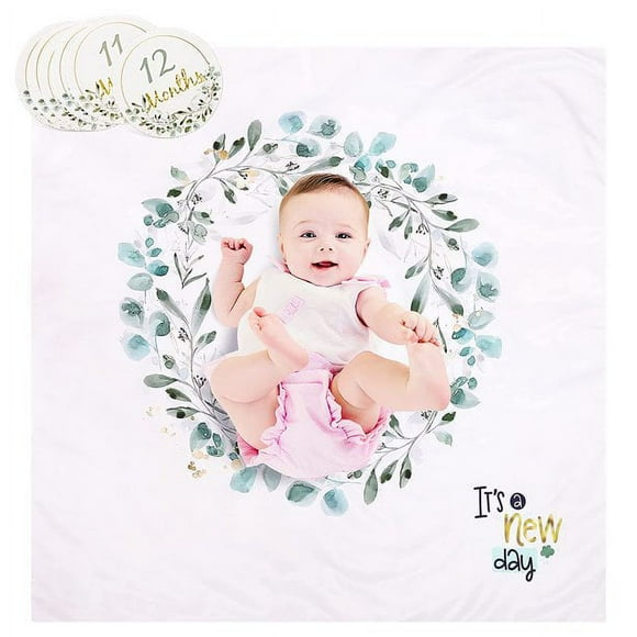 Samonyed Baby Monthly Milestone Blanket for Boys Girls, Organic Newborn Growth Chart Blanket Soft Peach Skin Velvet Gender Neutral, Baby Photography Props Include 12 Cards-Wreath