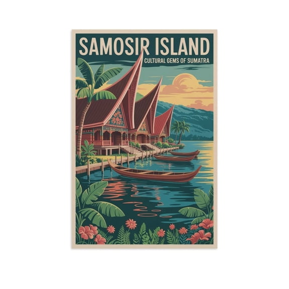 Samosir Island Cultural Gems of Sumatra Vintage Travel Poster Retro Indonesia Wall Art Print Poster