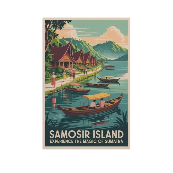Samosir Island Experience The Magic of Sumatra Vintage Travel Poster Retro Indonesia Wall Decor Canvas Poster