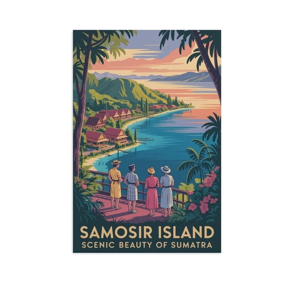 Samosir Island Scenic Beauty of Sumatra Vintage Travel Poster Retro Indonesia Wall Print Canvas Poster