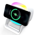 thumbnail image 1 of Samovi 4-in-1 Wireless Charging Bluetooth Speaker with Phone Stand, 15W Fast Charger Stand, RGB Ambient Light, Wireless Bluetooth Speaker for iPhone/Samsung, Gifts for Men Women (White), 1 of 8