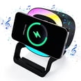 thumbnail image 1 of Samovi 4-in-1 Wireless Charging Bluetooth Speaker with Phone Stand, 15W Fast Charger Stand, RGB Ambient Light, Wireless Bluetooth Speaker for iPhone/Samsung, Gifts for Men Women (Black), 1 of 8