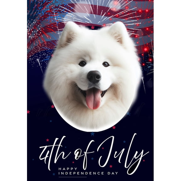 Samoyed - Best of Breed Independence Day July 4th Fourth of July Outdoor House Flag 28" x 40" Mailbox Flag Dog Flag