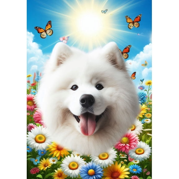 Samoyed - Best of Breed Summer Butterflies Outdoor House Flag 28" x 40" Mailbox Flag Dog Flag