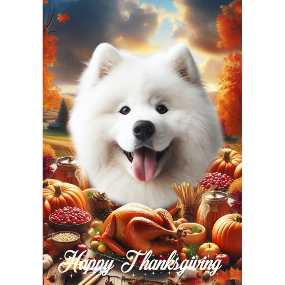 Samoyed - Best of Breed Thanksgiving Outdoor House Flag 28" x 40" Mailbox Flag Dog Flag