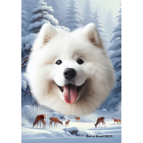 Samoyed - Best of Breed  Winter Wonderland House Flag 28" x 40"