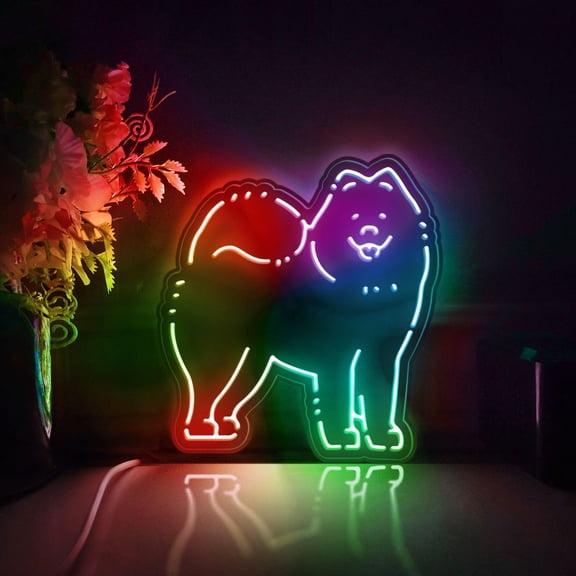 Samoyed Breed Led Light Box, Dimmable Neon-Like Light Signs USB Power for Wall Decor Bedroom Decoration, Color Flow Effect (WxH) 16"x17"
