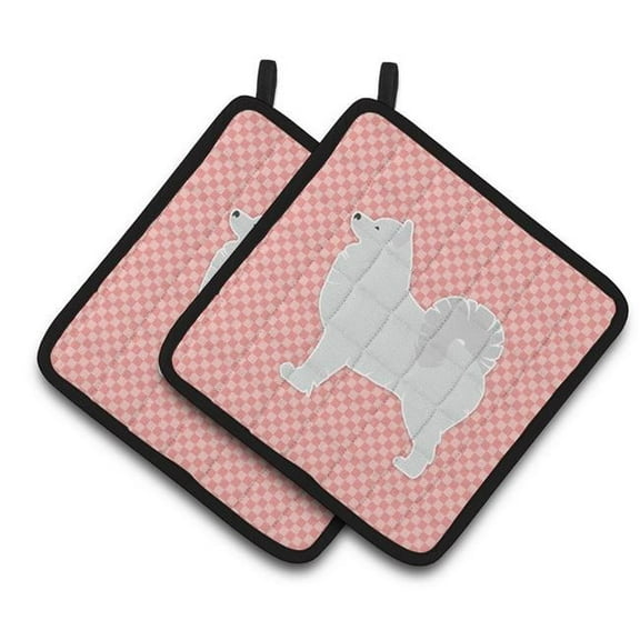 Samoyed Checkerboard Pink Pair of Pot Holders